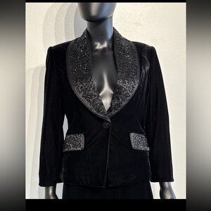 Victor Costa Black Velvet Embellished Blazer NWT